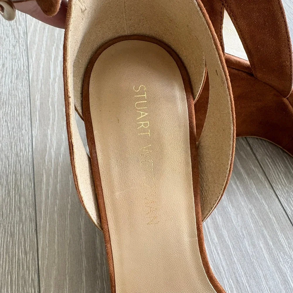 Stuart Weitzman Brown Suede Metallic Bead Wedge Sandals W03192 Womens 10 M